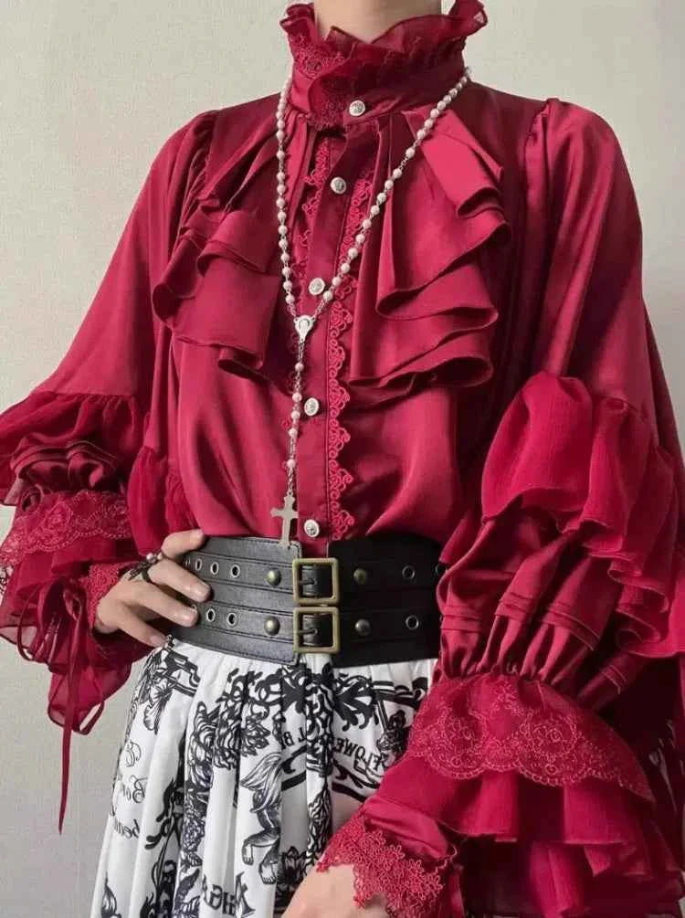 Japanese Lolita Blouse Women Vintage Lantern Sleeve