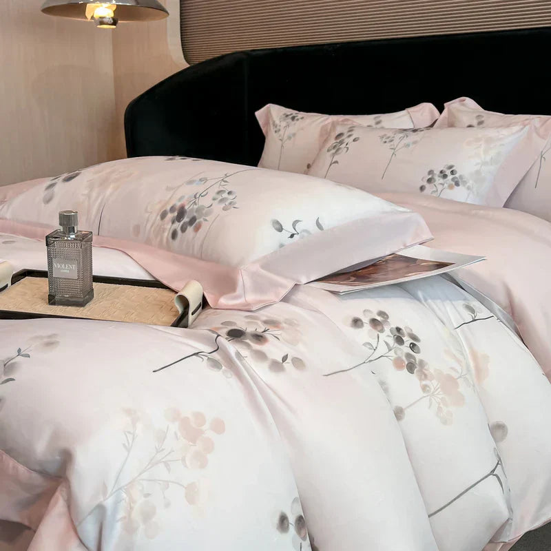 DecorBites™ Eucalyptus Fiber Flowers Bedding Set: Duvet Cover, Bed Sheet, Pillowcase - 4Pcs