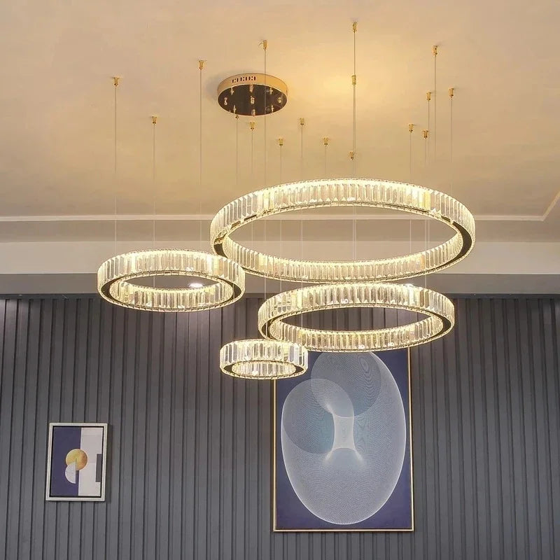 DecorBites™ Gold Crystal Chandelier: Modern Luxury Round Square Pendant Light for Living Room