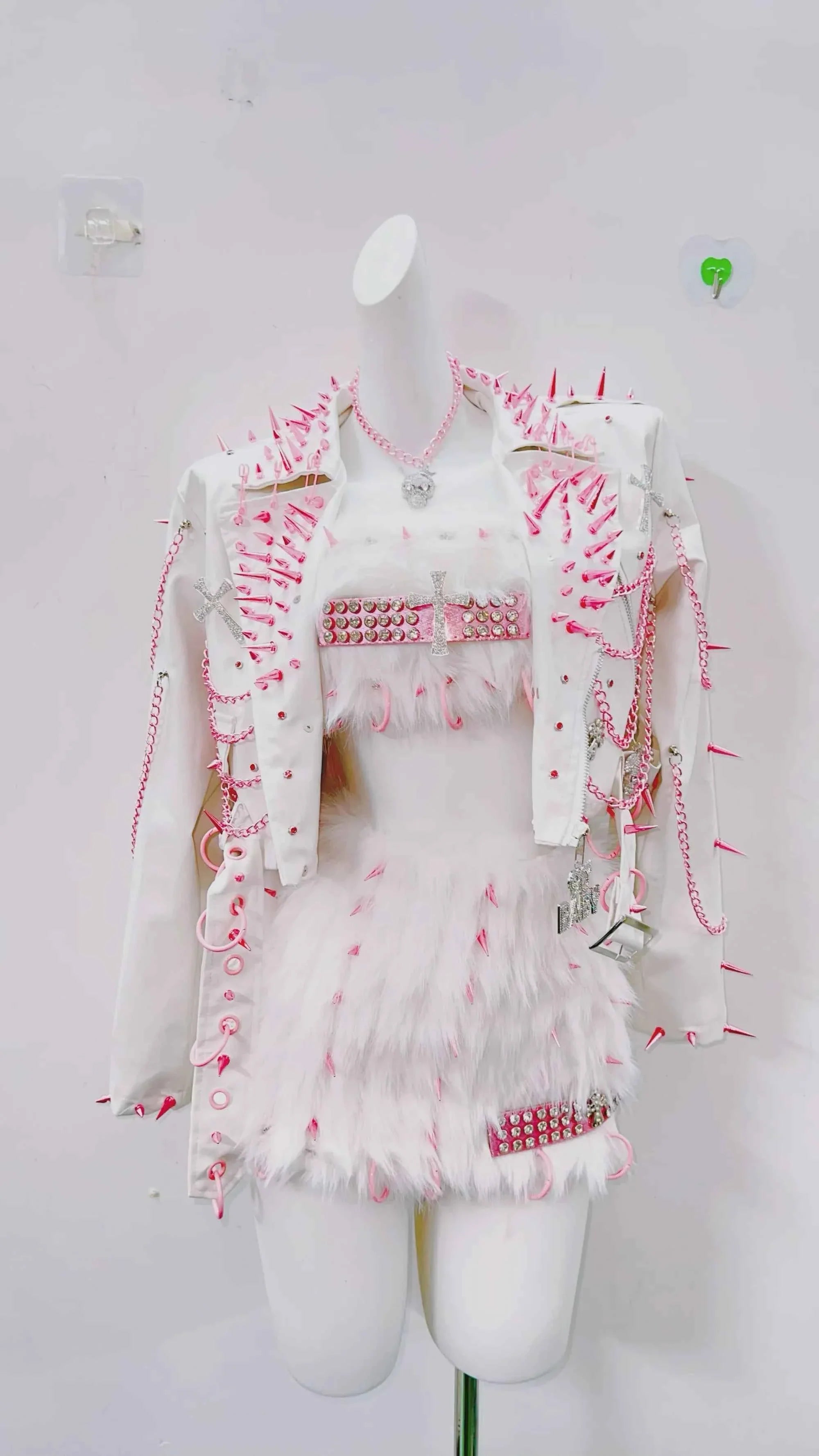 Y2K Gothic Cross Leather Jacket Set with Rivets | MUNSIEUR