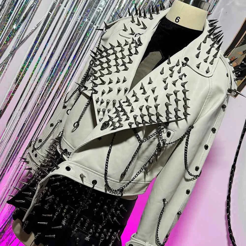 Y2K Vegan Leather Skull Coat Studded Rivet Gothic Grunge