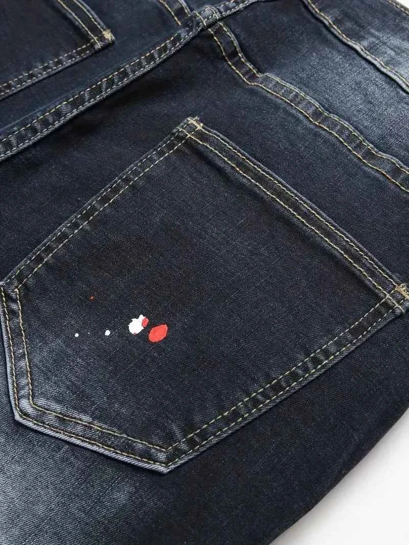 Men's Y2K Stretchy Denim Pants Ripped Skinny Letter Print elastic waist Casual pants