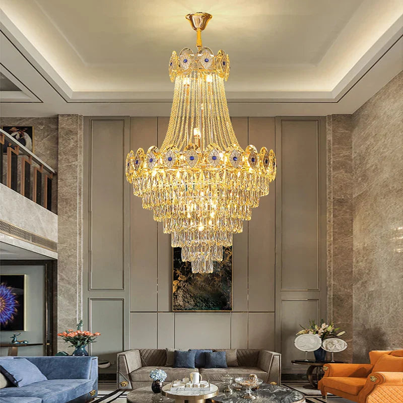 DecorBites™ Gold Round Chandelier Dimmable LED Stair Lights Luxury Suspension Lamp