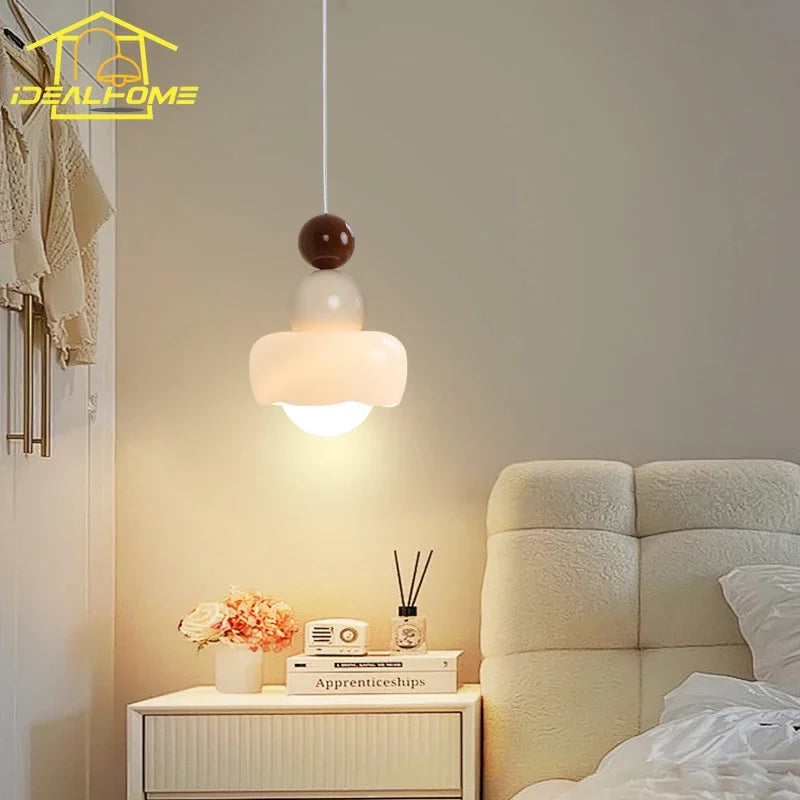 DecorBites™ Cream Wind Resin/Glass Pendant Lights: Modern LED E27 Hanging Lamp for Bedroom, Bar, Kids Room