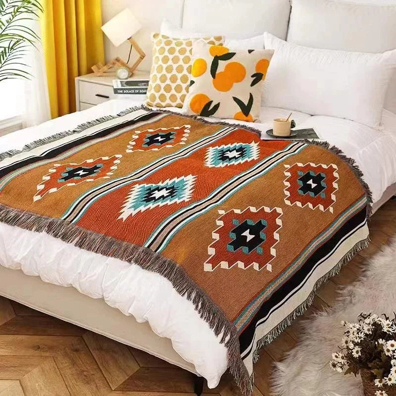 DecorBites™ Cozy Knit Throw Blanket with Fringe - Soft & Reversible Bed Sofa Decor