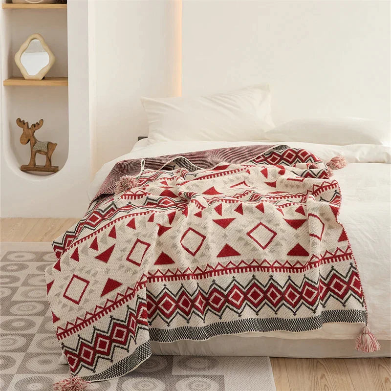 DecorBites™ Ethnic Bohemian Blanket - Soft and Warm Wrap for Spring Picnics, Camping, and Home Decor