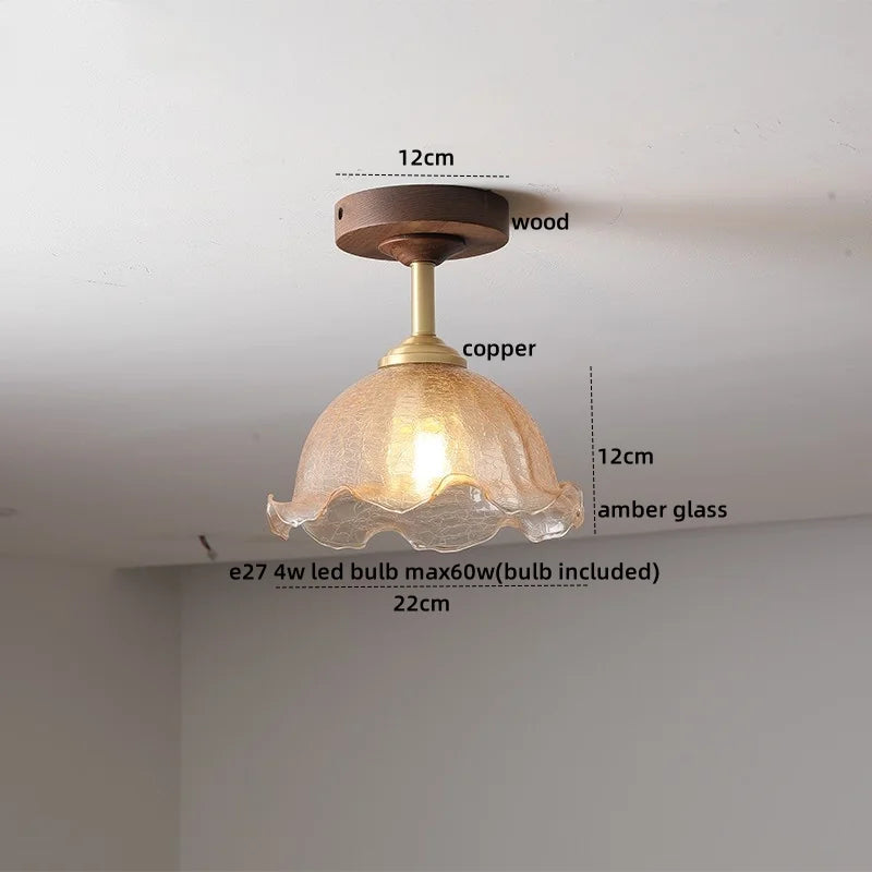 DecorBites™ Green Glass LED Ceiling Lights: Modern Copper Wood Indoor Lamp