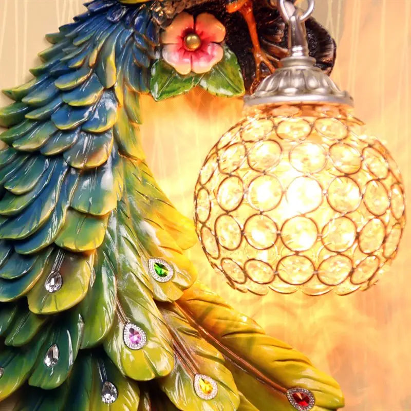 DecorBites™ Gold Peacock Crystal Wall Lamp: Elegant Nordic LED Light for Aisle & Walls