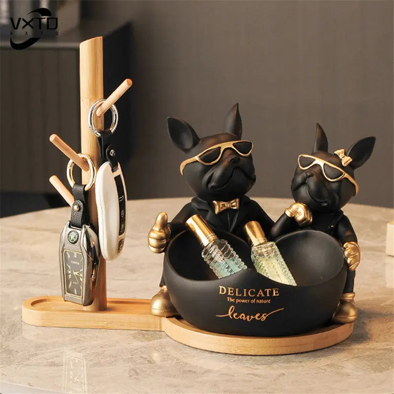 DecorBites™ French Bulldog Butler Statue, Resin Animal Sculpture, Home & Office Decor Gift