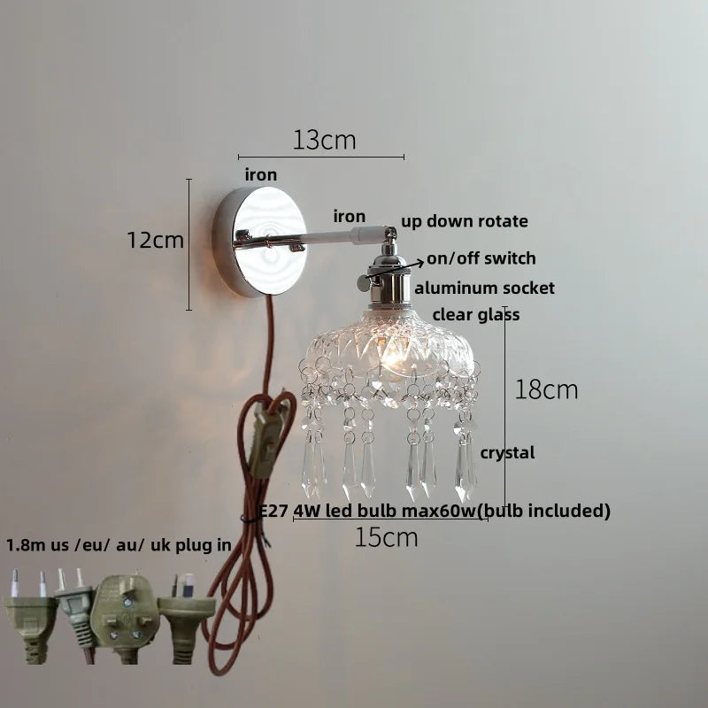DecorBites™ Crystal Iron LED Wall Light Modern Bedside Lamp Clear Glass Wandlamp