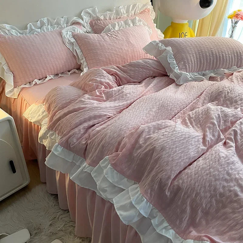 DecorBites™ Double-Layer Lace Bubble Cotton Bedding Set - Soft Skin-Friendly Bed Linens