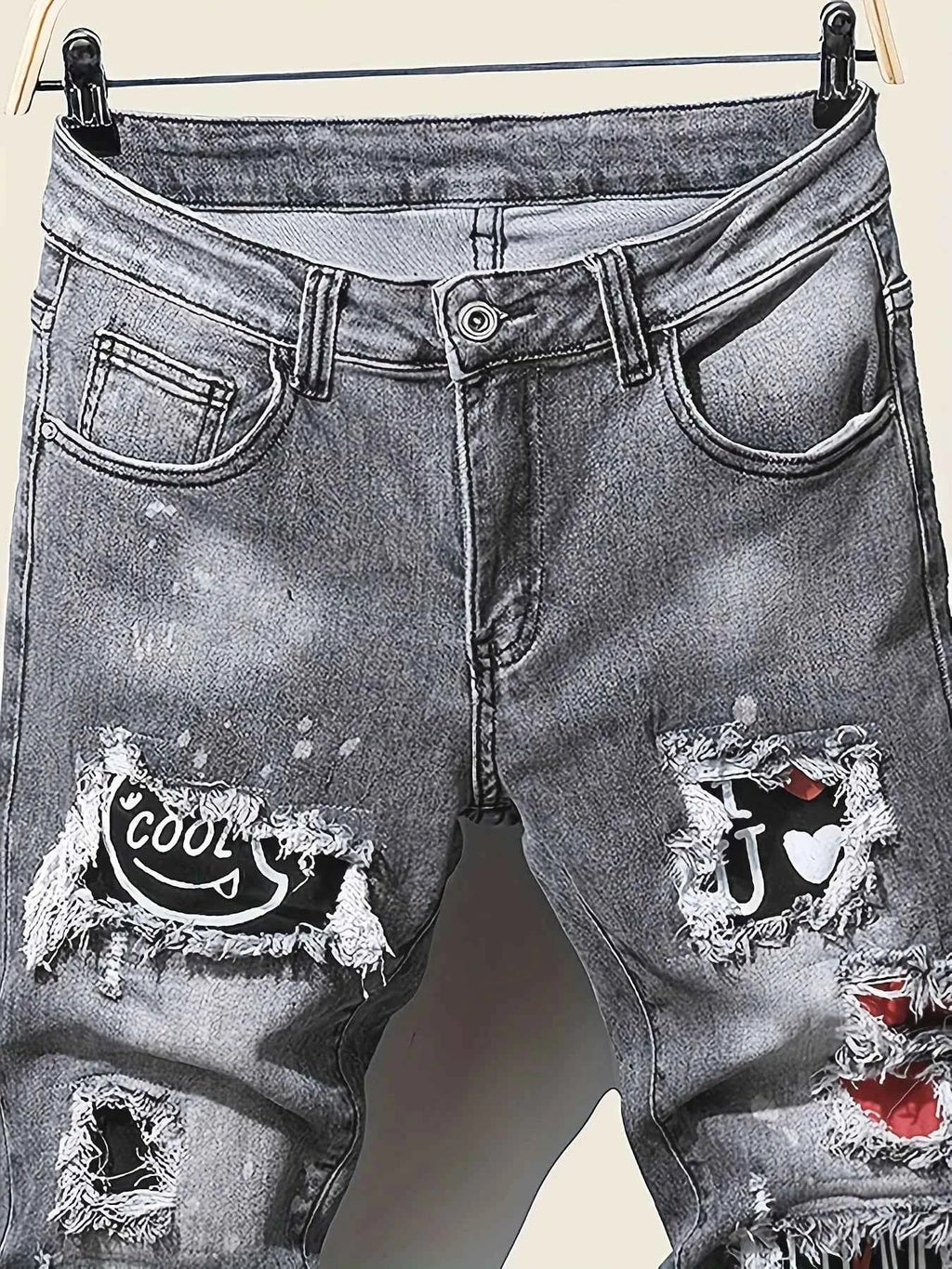 Men's slim fit ripped long denim pants