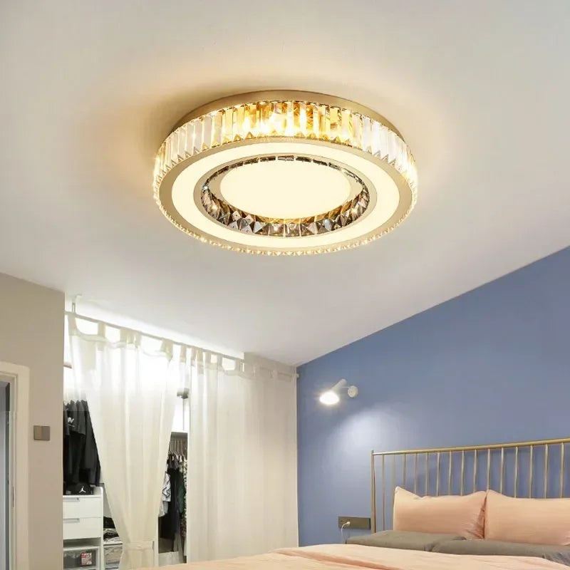 DecorBites™ Gold Crystal Ceiling Chandelier LED Fixture for Luxury Home Decor