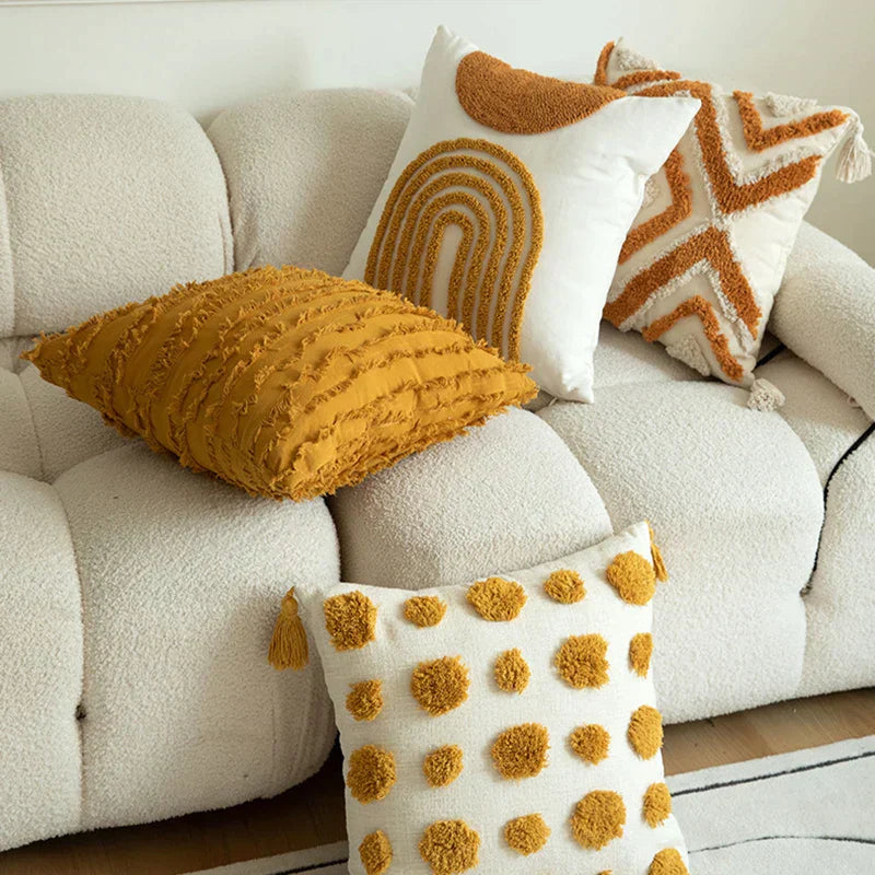 DecorBites™ Geometric Tufted Embroidered Cotton Canvas Cushion Cover 45*45cm
