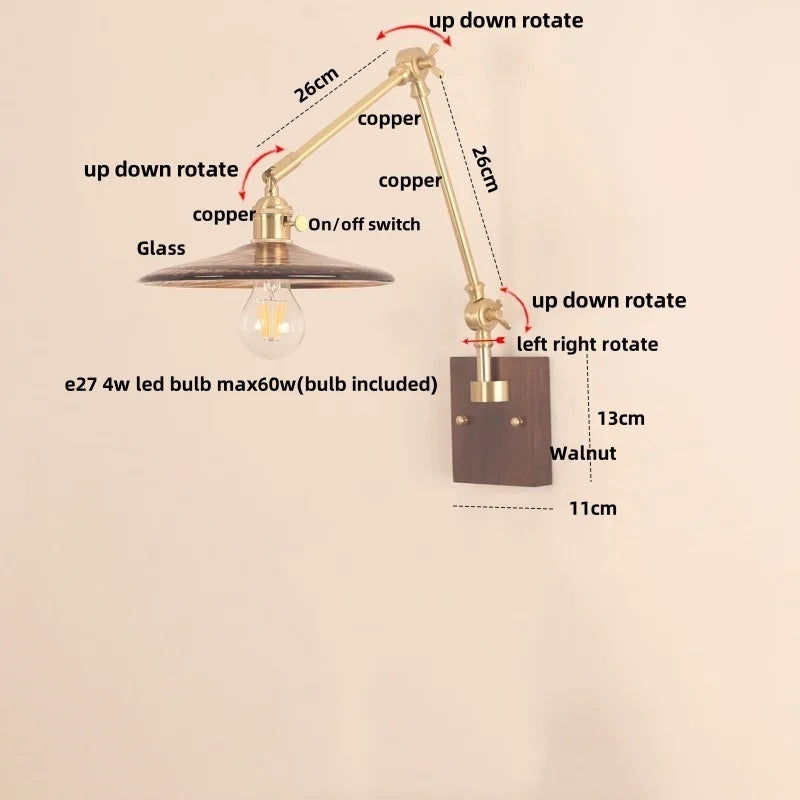 DecorBites™ Cube Glass LED Wall Sconce Walnut Wood Rotatable Mirror Light
