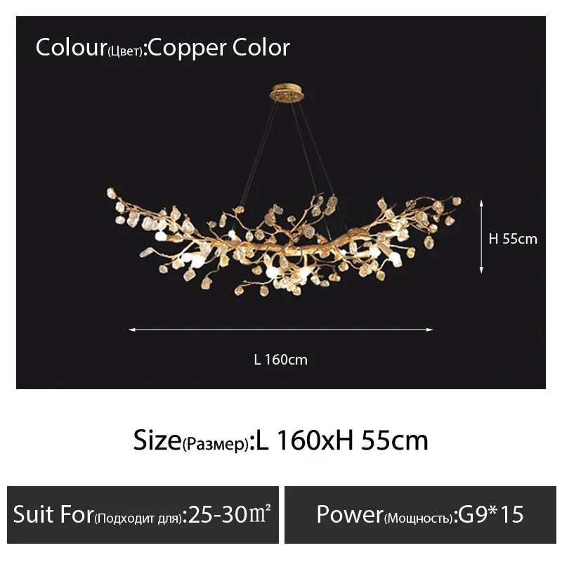 DecorBites™ Glass Crystal LED Branches Chandelier Pendant Light - Handmade Kapok Flower Decoration