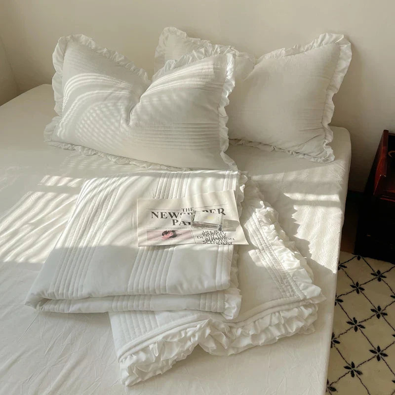 DecorBites™ Korean Princess Lace Ruffles Summer Quilt Bedspread - 3Pc Bedding Set