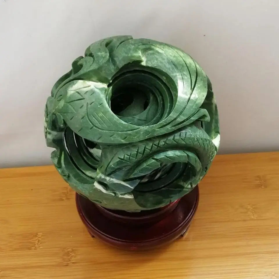 DecorBites™ Jade & Stone Dragon Phoenix Ball Set Feng Shui Decor