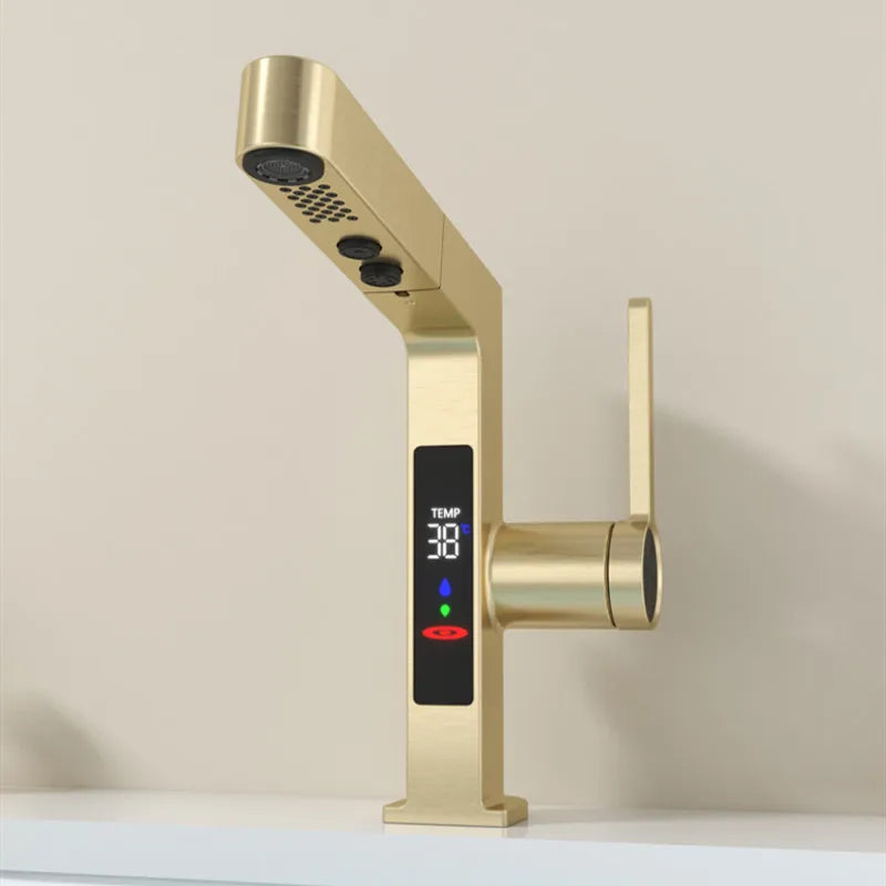 DecorBites™ LED Basin Faucet Rose Gold Pull Out Water Mixer Sink Tap