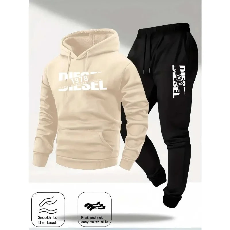 Men's Autumn/Winter Hooded Tracksuit Set – Casual Hoodie & Jogger Pants Two-Piece