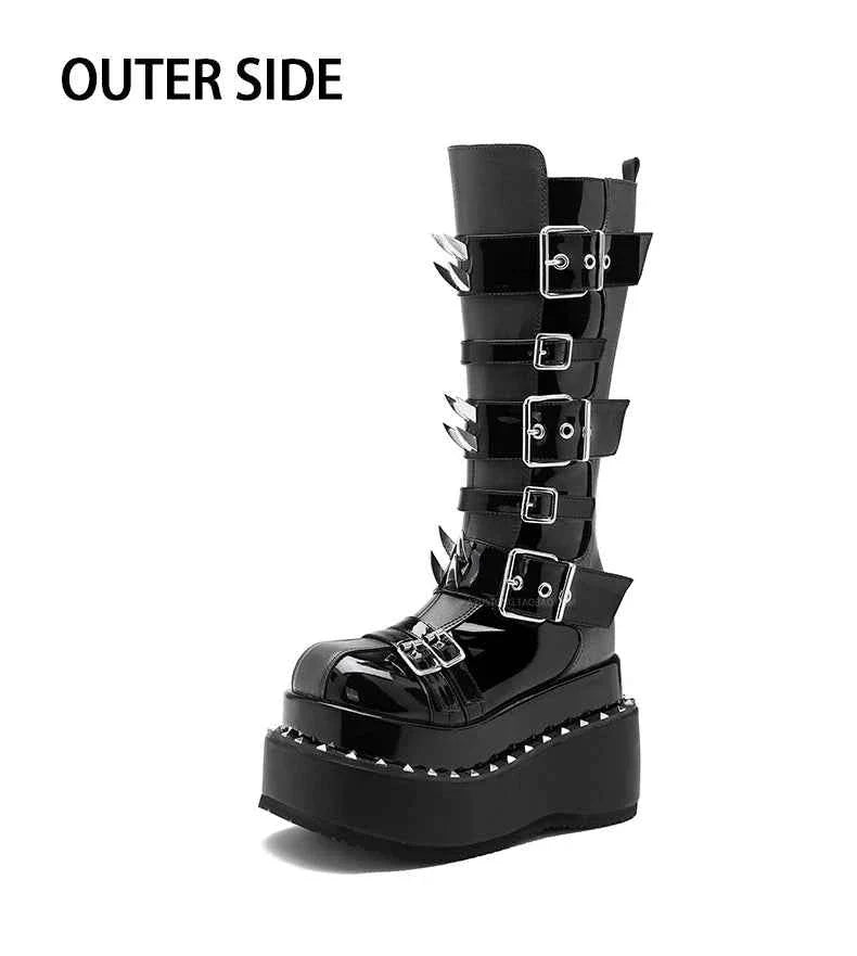 Spike Rivet Platform Motorcycle Boots Punk Style