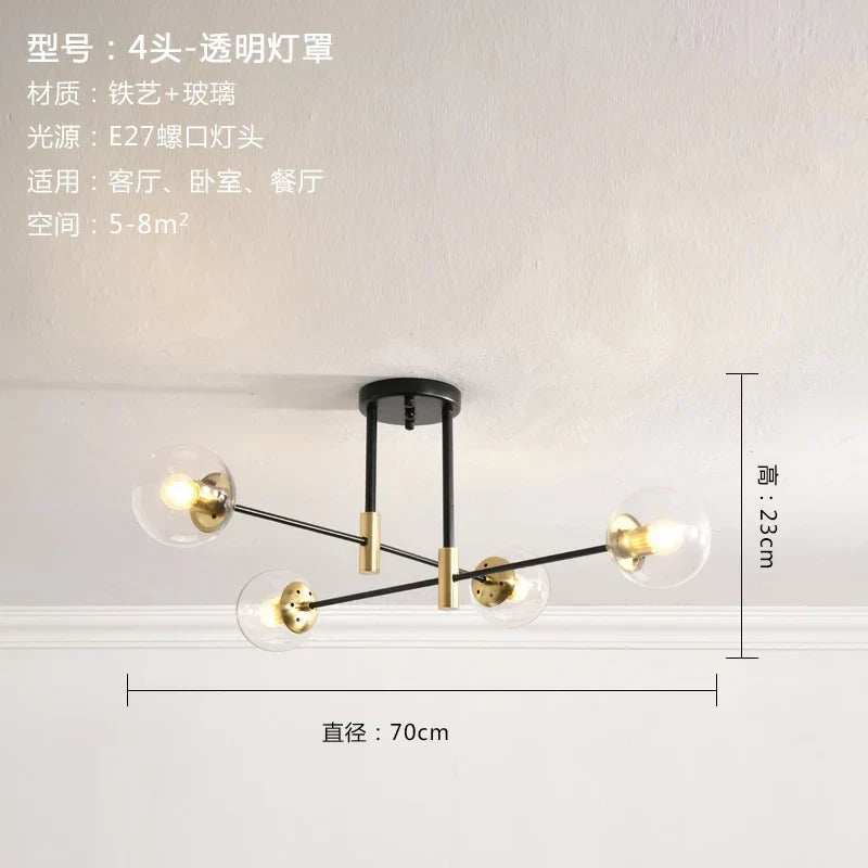 DecorBites™ Glass Ball LED Chandelier Ceiling Light for Living Room and Kitchen