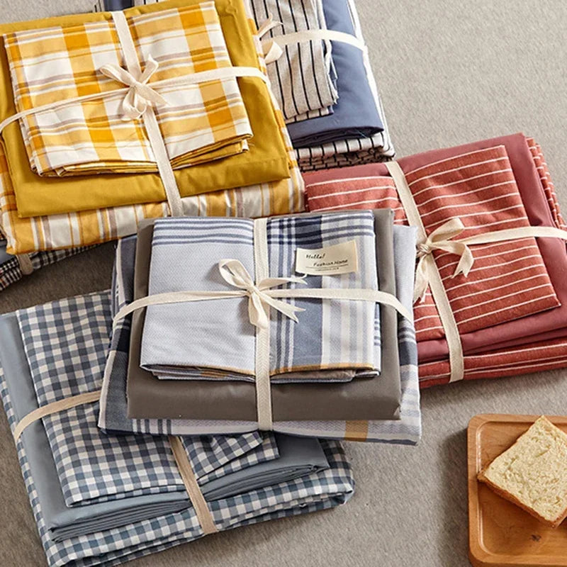 DecorBites™ Japanese Grid Print Bed Set in Washed Cotton for Summer Comfort