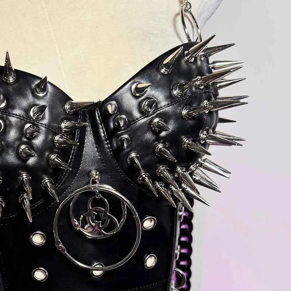 Goth Top with Spikes Grunge PU Leather Tank T-shirt