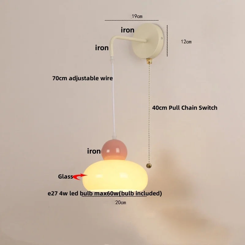 DecorBites™ Iron Nordic LED Wall Light with Pull Chain Switch, Adjustable Glass Bedside Lamp
