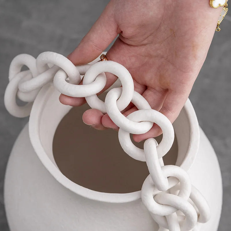 DecorBites™ Geometric Chain Porcelain Vase - Stylish Room Decor & Flower Vase