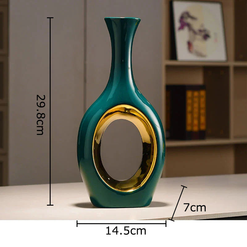 DecorBites™ Gold Ceramic Vase with Artificial Flowers | Table Decoration | Room Aesthetic Decor