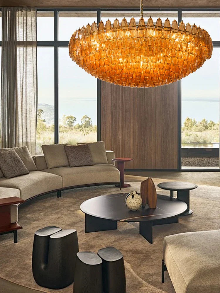 DecorBites™ Gray Glass Chandelier | Luxury Purple Light Fixture