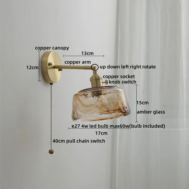 DecorBites™ Glass Copper LED Wall Lamp Sconce for Corridor Bedroom Living Room