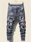 Men's slim fit ripped long denim pants