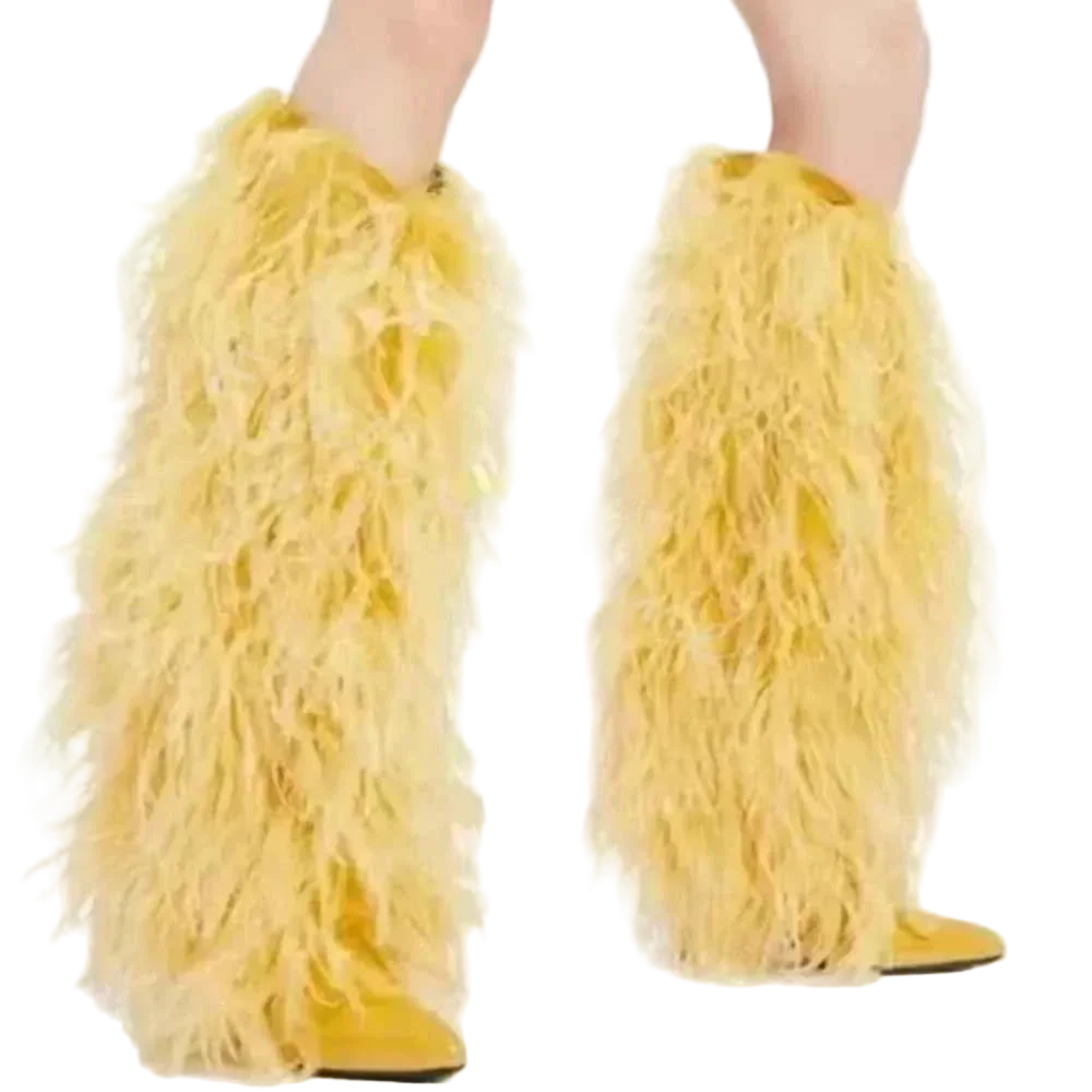 Furry Knee High Boots Women Sexy Pointed Toe Thin Heel