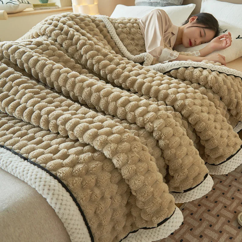 DecorBites™ Double-Layer Coral Fleece Blanket: Super Soft Queen King Quilt for Winter