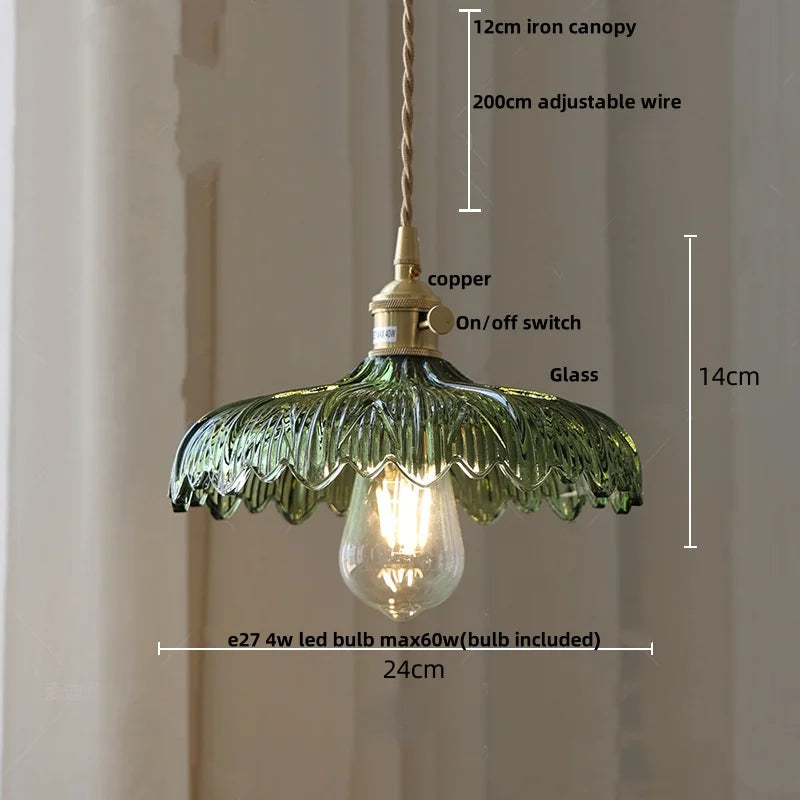 DecorBites™ Green Glass LED Pendant Light | Nordic Modern Copper Knob Switch Hanging Fixture