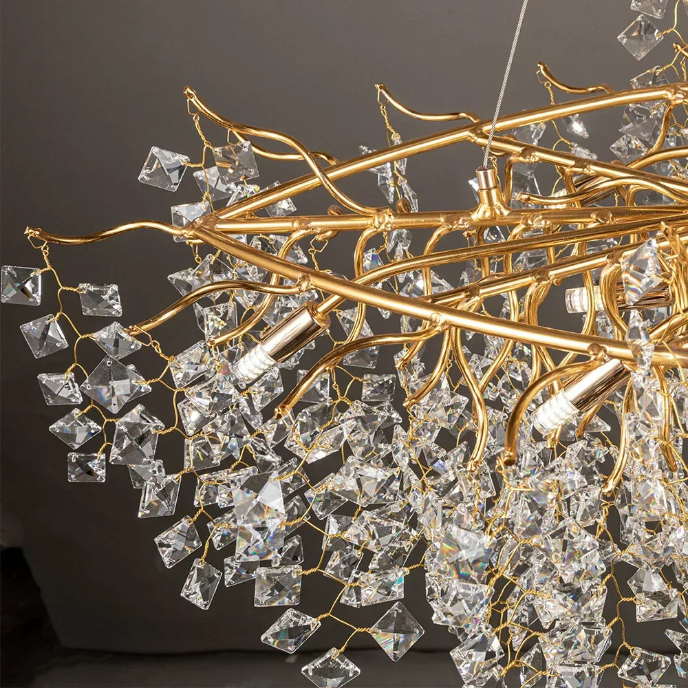 DecorBites™ Gold Crystal Chandelier LED Round Light Island Branch Chandelier