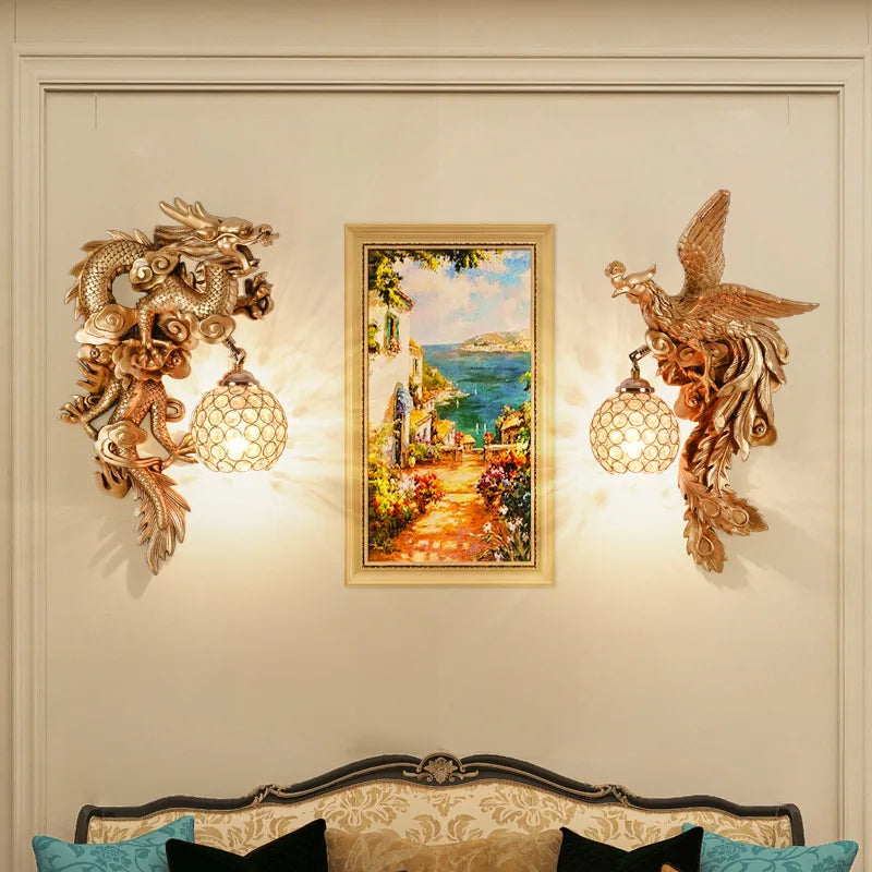 DecorBites™ Dragon Phoenix Wall Light: Luxury Decor for Living Room, Bedroom, Staircase