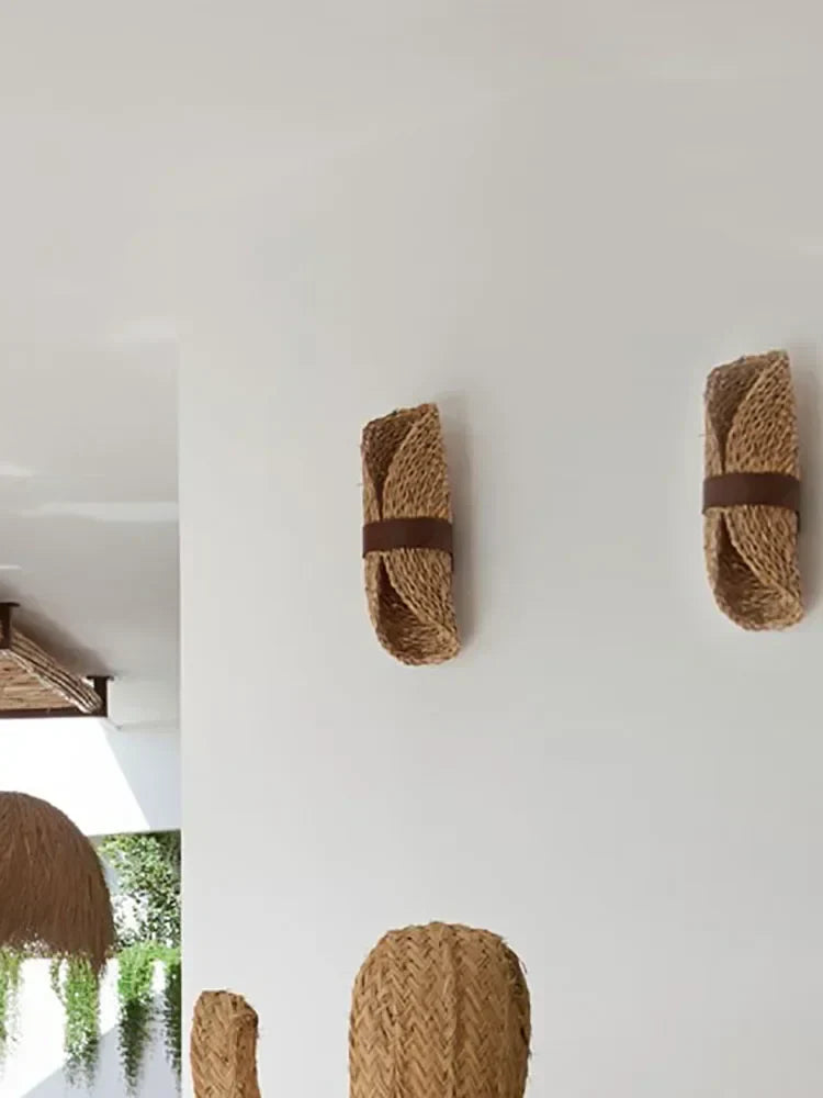DecorBites™ Japanese Wabi-Sabi Ratta Weaving Wall Sconce for Home Decor