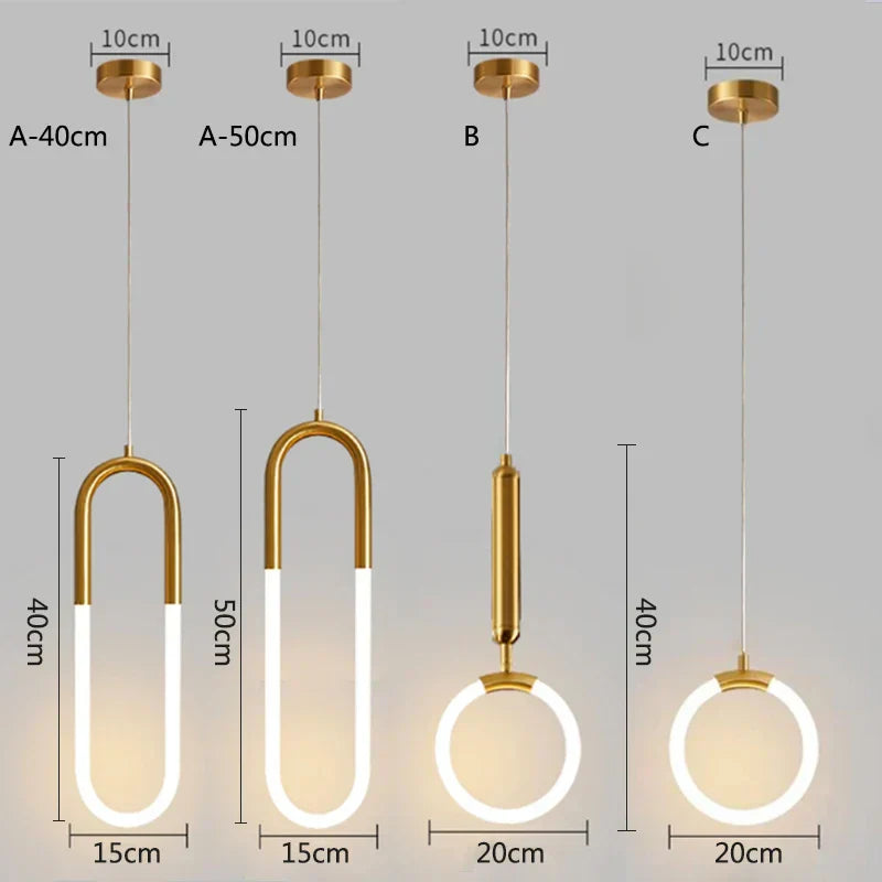 DecorBites™ Gold Ring Pendant Lights Warm White LED U Shape Hanging Lamp