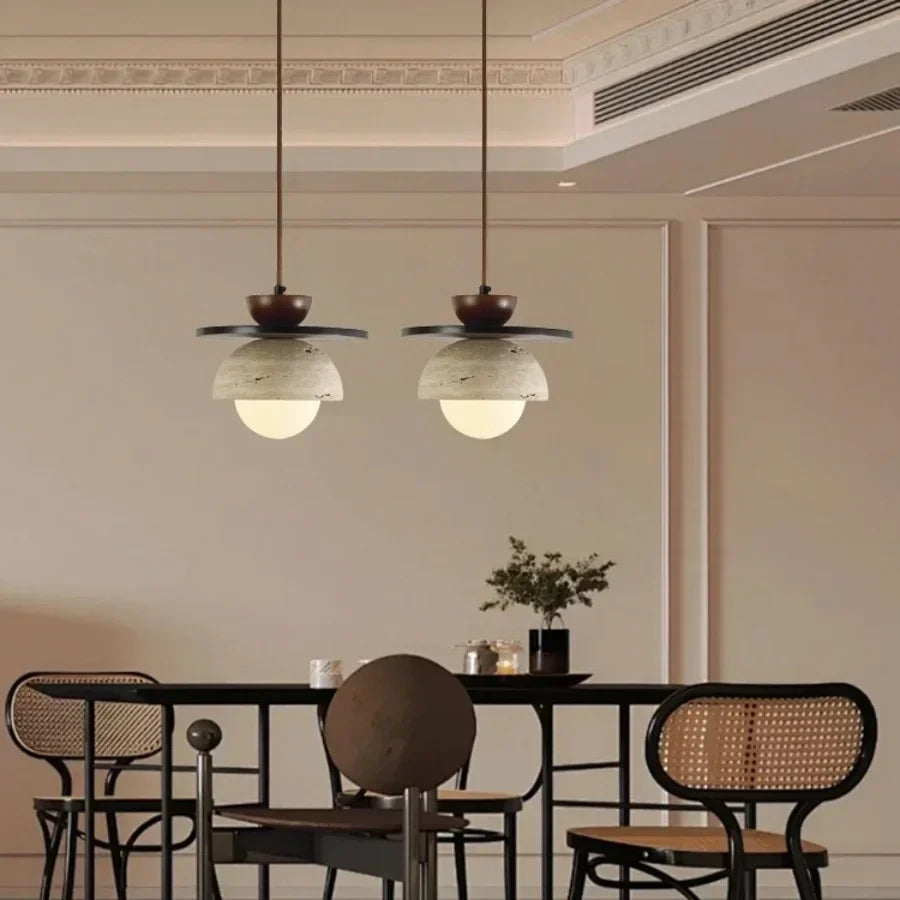 DecorBites™ Glass Ball LED Pendant Lamp for Coffee Living Dining Room with Natural Wood and Stone