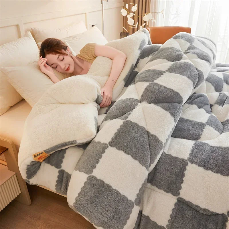 DecorBites™ Cozy Checkerboard Winter Blanket - Super Thick & Soft Cashmere Duvet Comforter