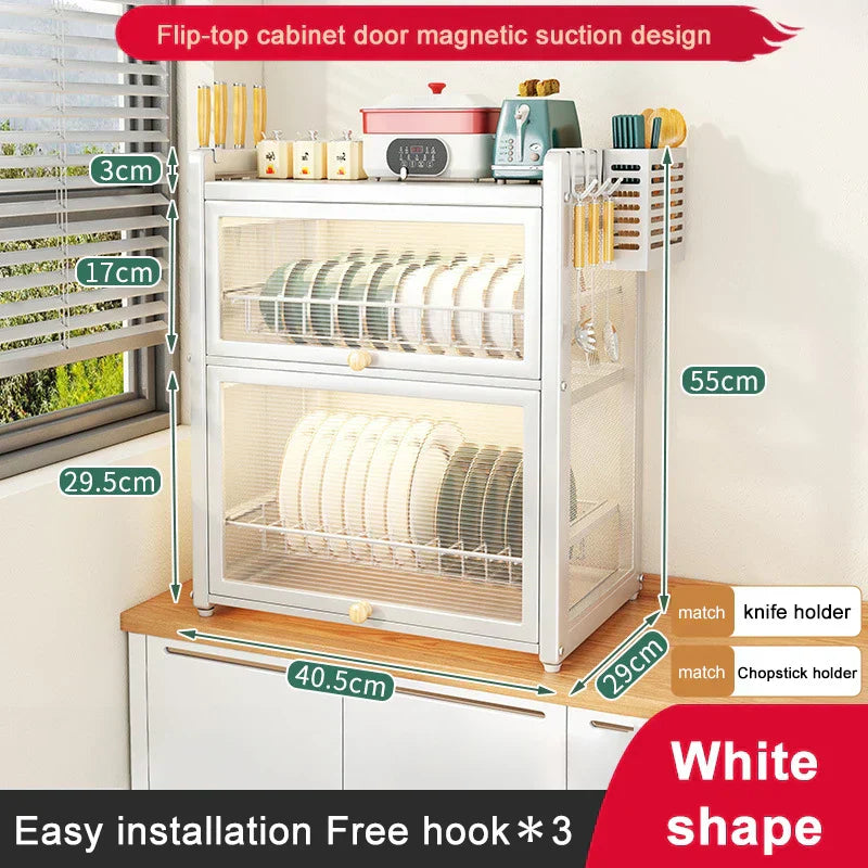 DecorBites™ Double-layer Kitchen Dish Drying Rack with Chopstick Cage and Tableware Basket