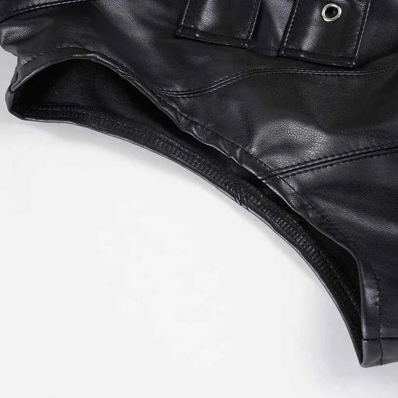 Retro Punk Pu Leather T-shirt and Combination Arm Sleeves
