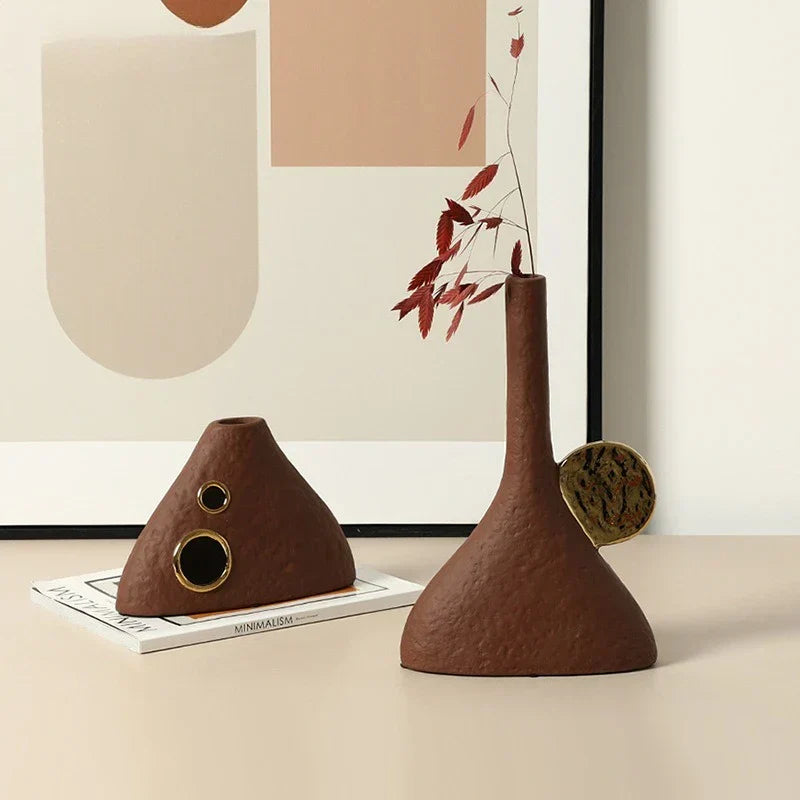 DecorBites™ Geometric Triangle Ceramic Vase Flower Arrangement Home Decoration Art