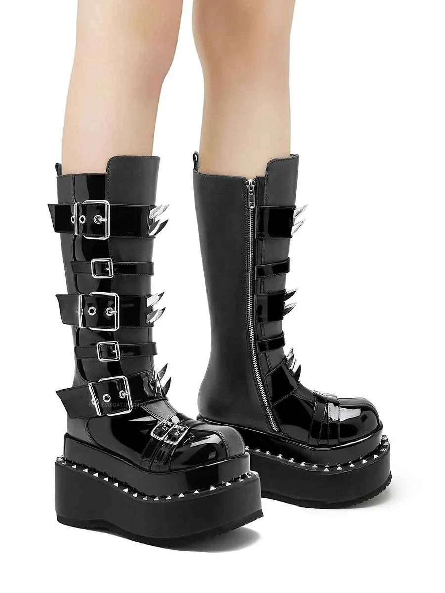 Spike Rivet Platform Motorcycle Boots Punk Style