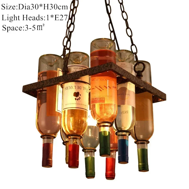 DecorBites™ Industrial Metal Wine Bottle Chandelier for Coffee Shop Bar LED Decor