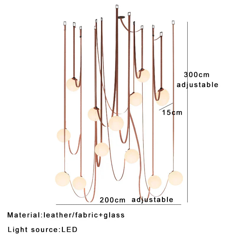 DecorBites™ Leather Glass Ball Pendant Light for Living Room, Adjustable Belt DIY Fixture