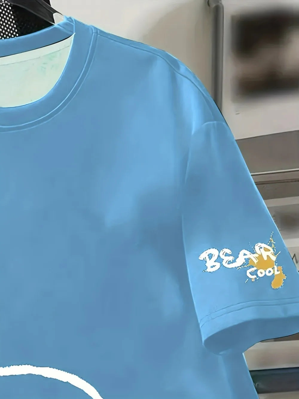 Men's Breathable Summer Round Neck T-Shirt – Cartoon Bear Print Casual Tee